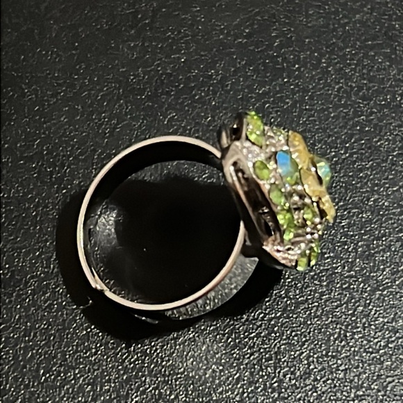 Vintage Silver Floral Ring with A&B Green and Yellow Crystals Accents - Picture 8 of 9
